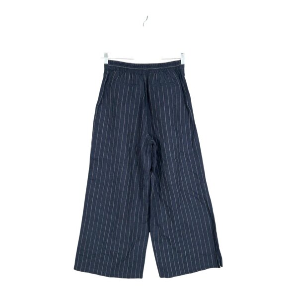 H Halston Womens Size 4 Blue Pinstripe High Rise Wide Leg 100% Linen Pants - Picture 2 of 6
